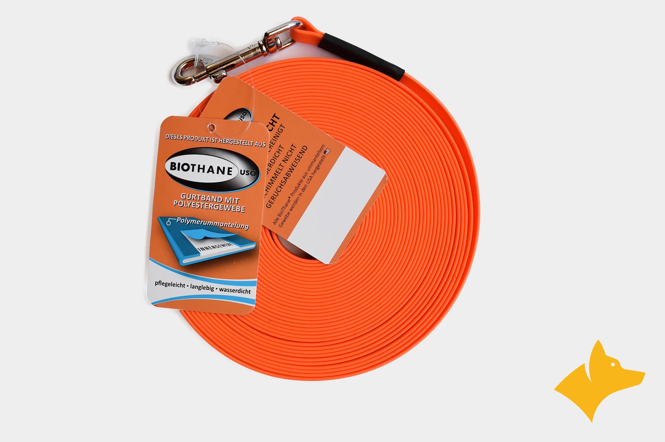 Fährten/ Schleppleine USA BioThane®   ultraleicht, 9 mm schmal, Neon-Orange