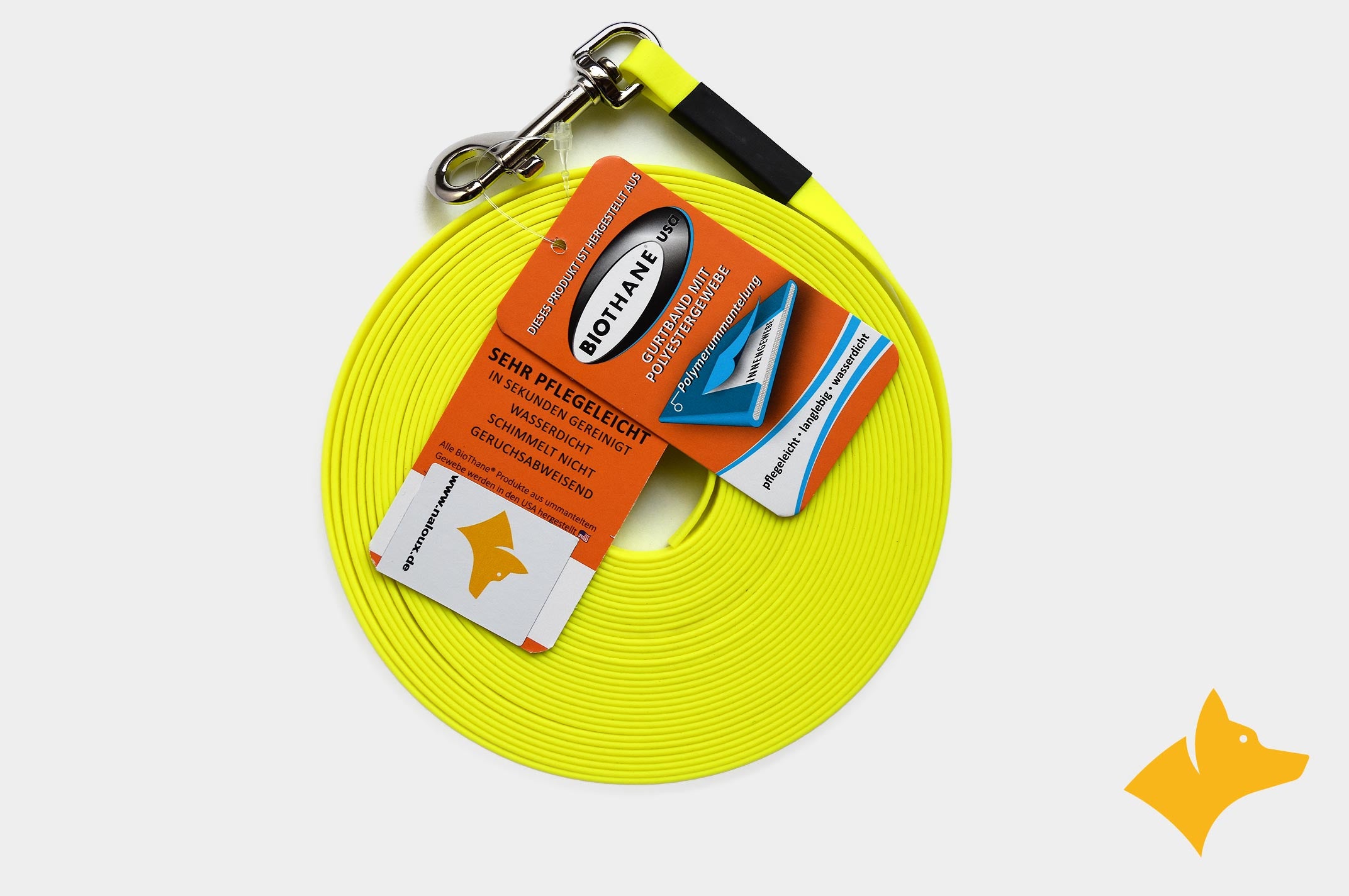 Tracking/tow line USA BioThane® ultralight, 9mm narrow, neon yellow